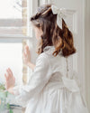 Linen Long Tail Hairbow Off White