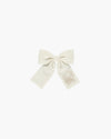 Linen Embroidery Hairbow Off White